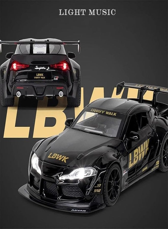 سيارة لعبة DUWOL الجديدة بمقياس 1:24 من نوع Toyora Supra GR LBWK مصنوعة من سبيكة معدنية مصبوبة، تعمل بالسحب للخلف، مزودة بأبواب قابلة للفتح وموسيقى وأصوات وأضواء، مناسبة للأطفال الأولاد (أسود). - Image 5